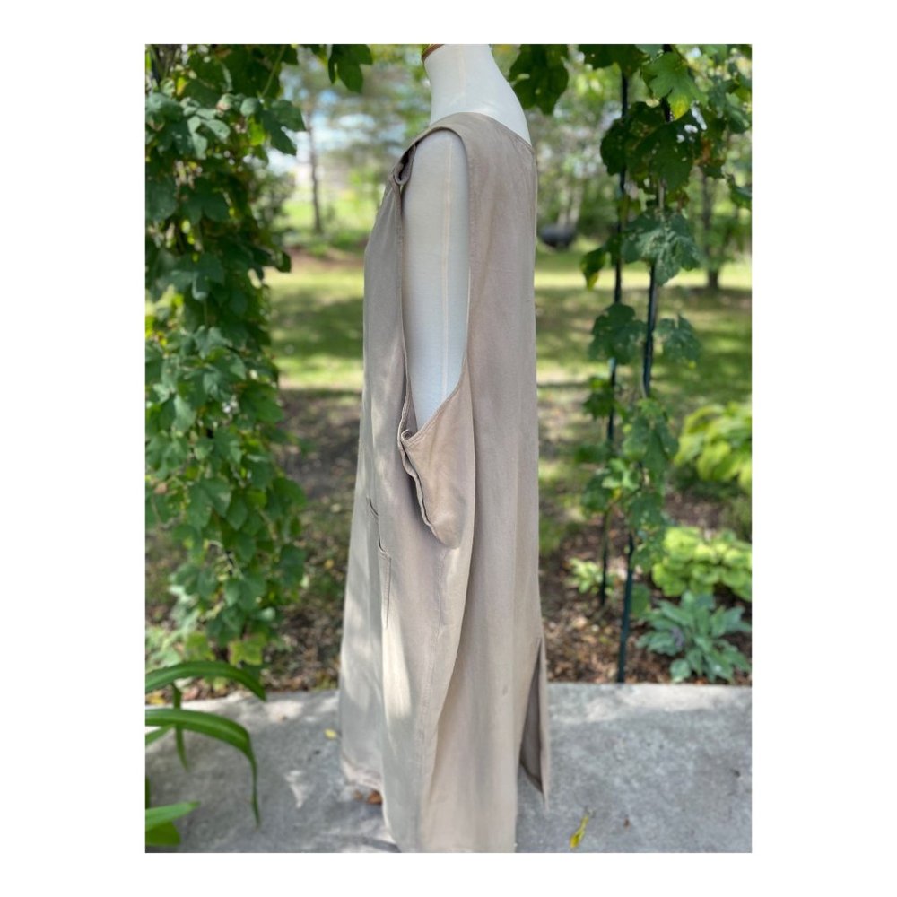 SOLD Vintage 90s Denim Jumper Dress Maxi Tan Volup Pockets Shift Sz 3X - Picture 4 of 8